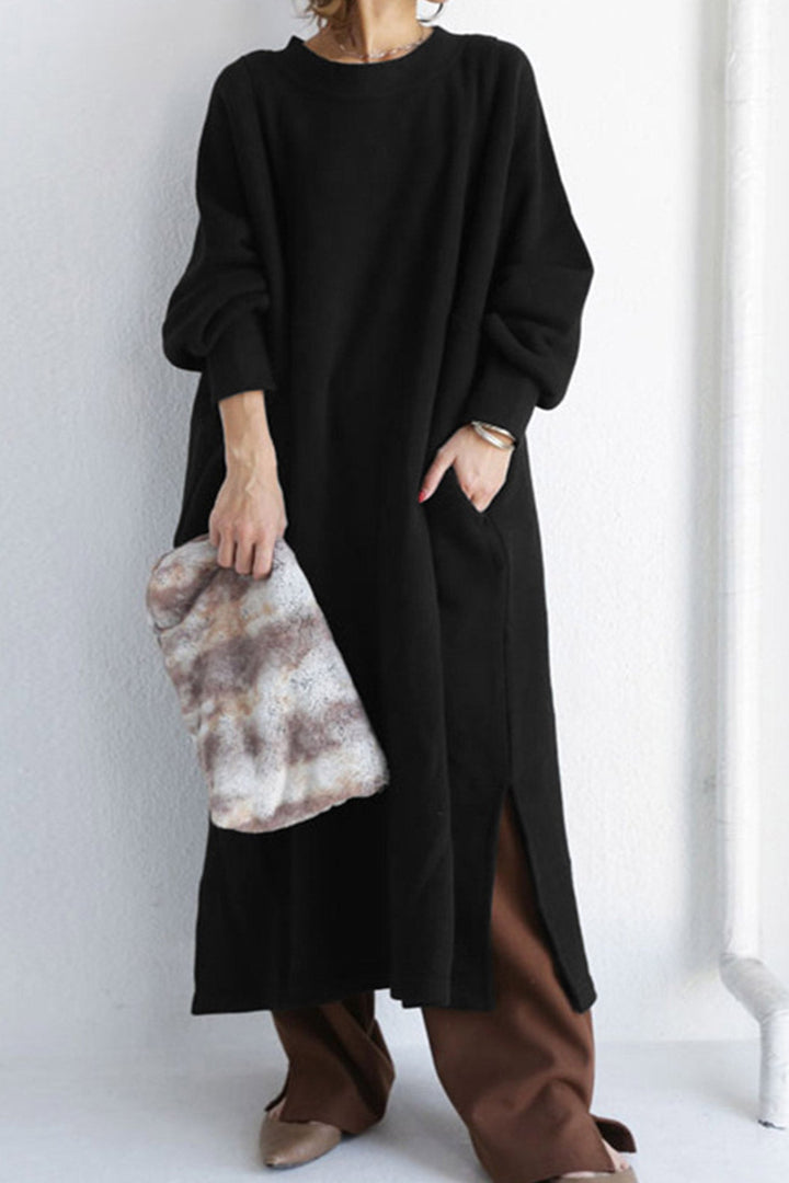 Elin – Sweatshirt Midi Jurk met Split en Ronde Hals