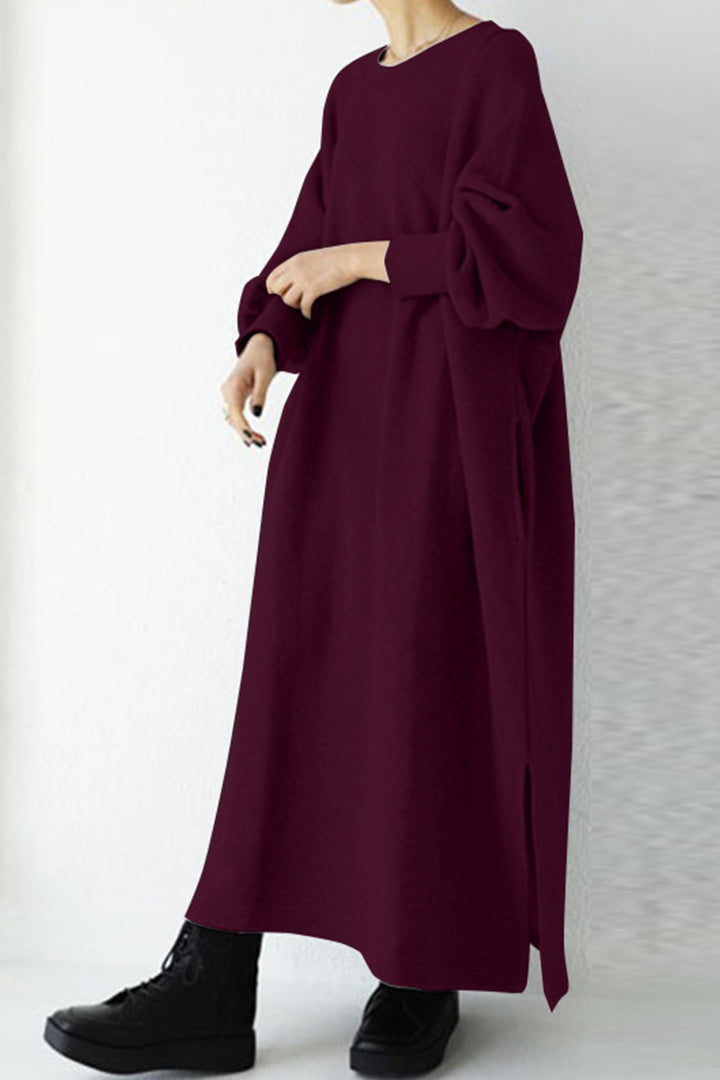 Elin – Sweatshirt Midi Jurk met Split en Ronde Hals