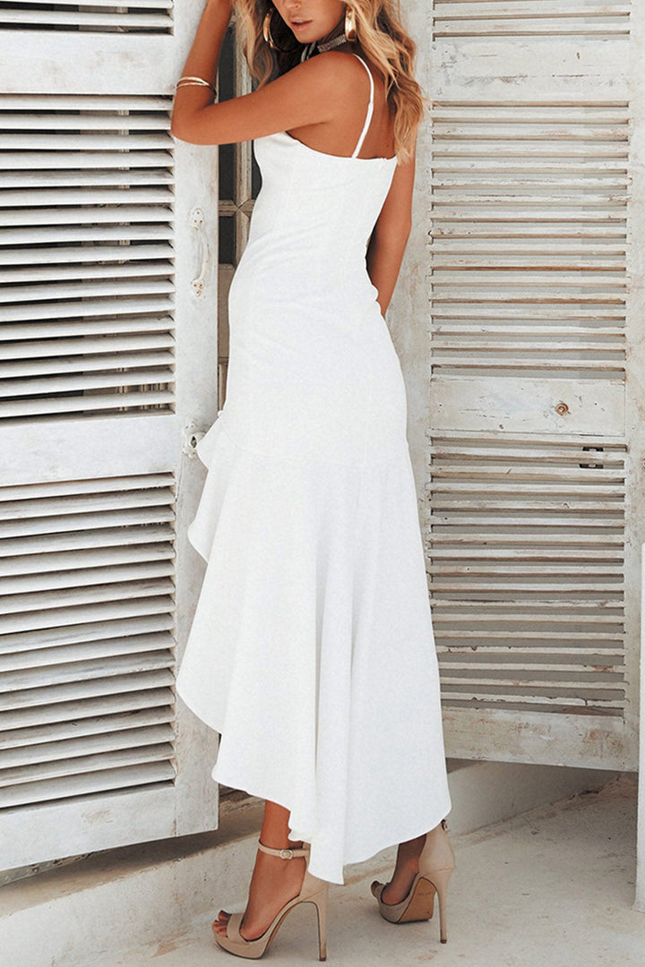 Linde – Elegante Cami Jurk met Ongelijke Rucheszoom