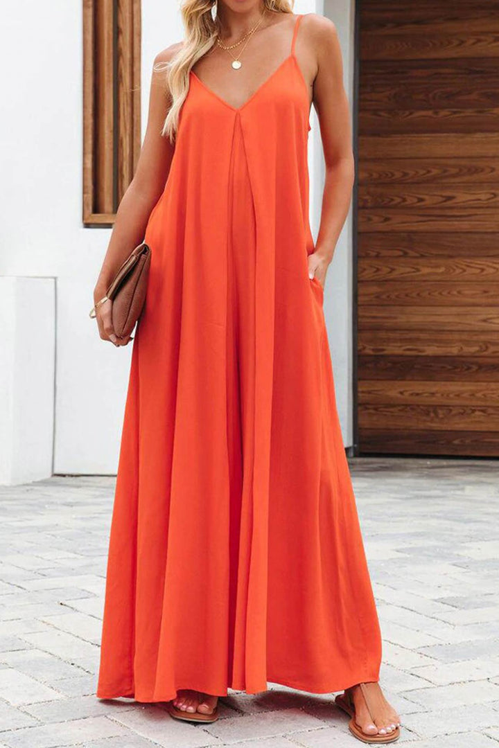 Mira – Cami Jumpsuit met V-Hals, Zakken en Wijde Pijpen