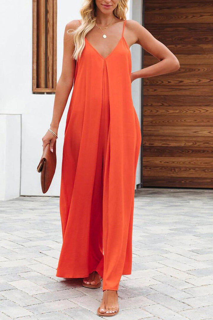 Mira – Cami Jumpsuit met V-Hals, Zakken en Wijde Pijpen