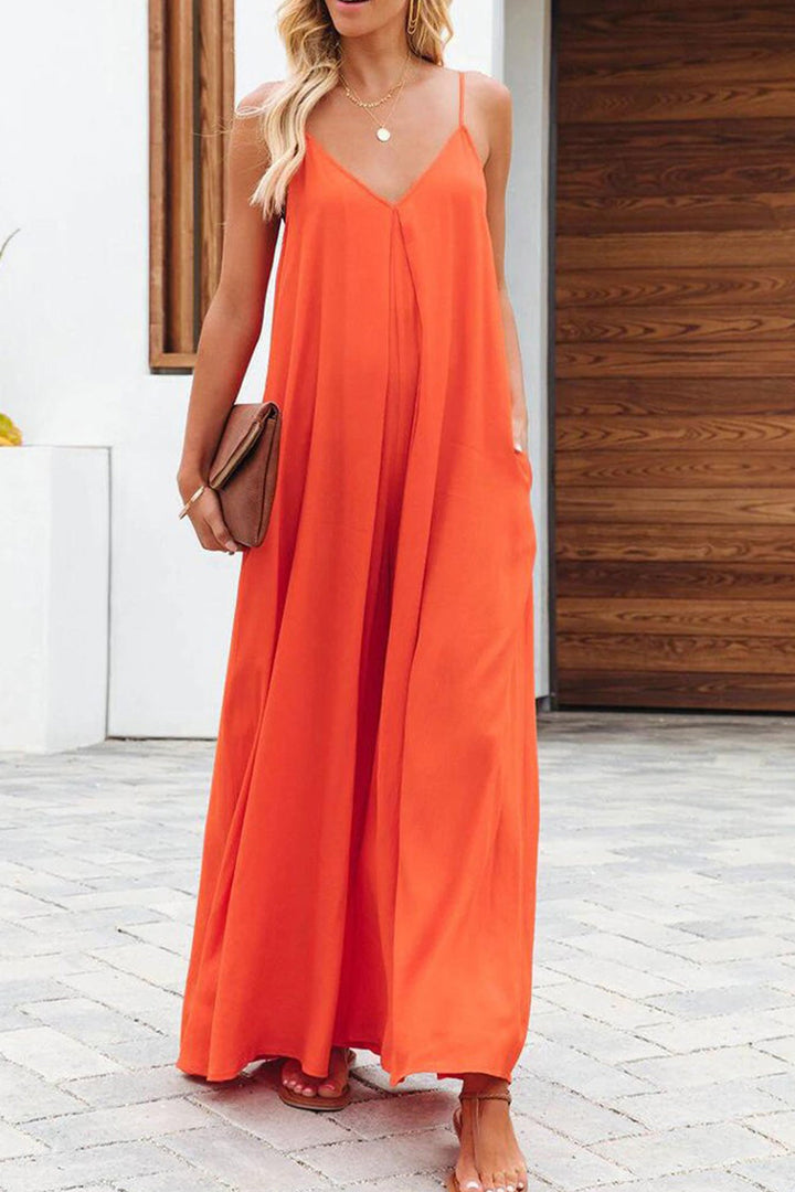 Mira – Cami Jumpsuit met V-Hals, Zakken en Wijde Pijpen