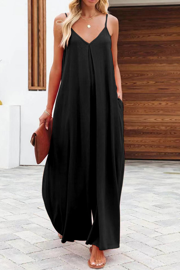 Mira – Cami Jumpsuit met V-Hals, Zakken en Wijde Pijpen