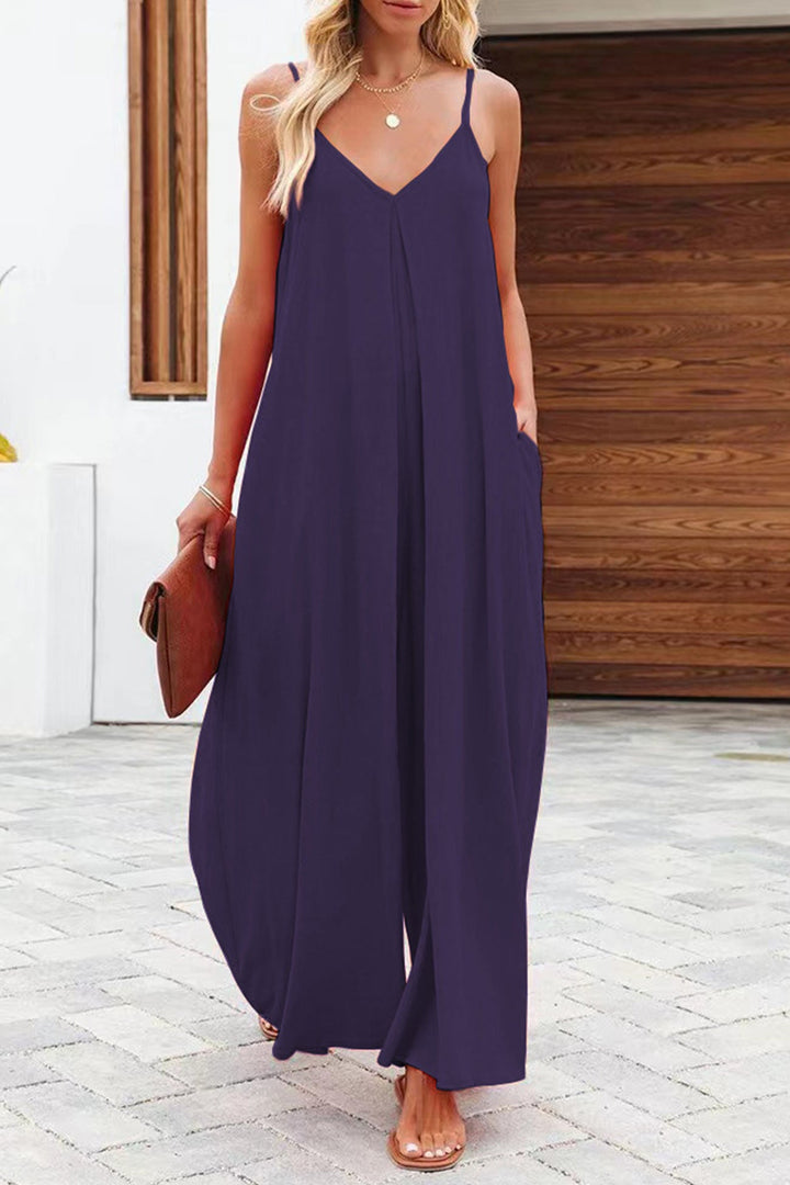 Mira – Cami Jumpsuit met V-Hals, Zakken en Wijde Pijpen