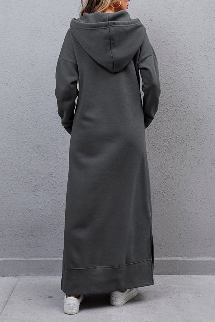 Saar – Hoodie Jurk met Grote Zak en Splitzoom
