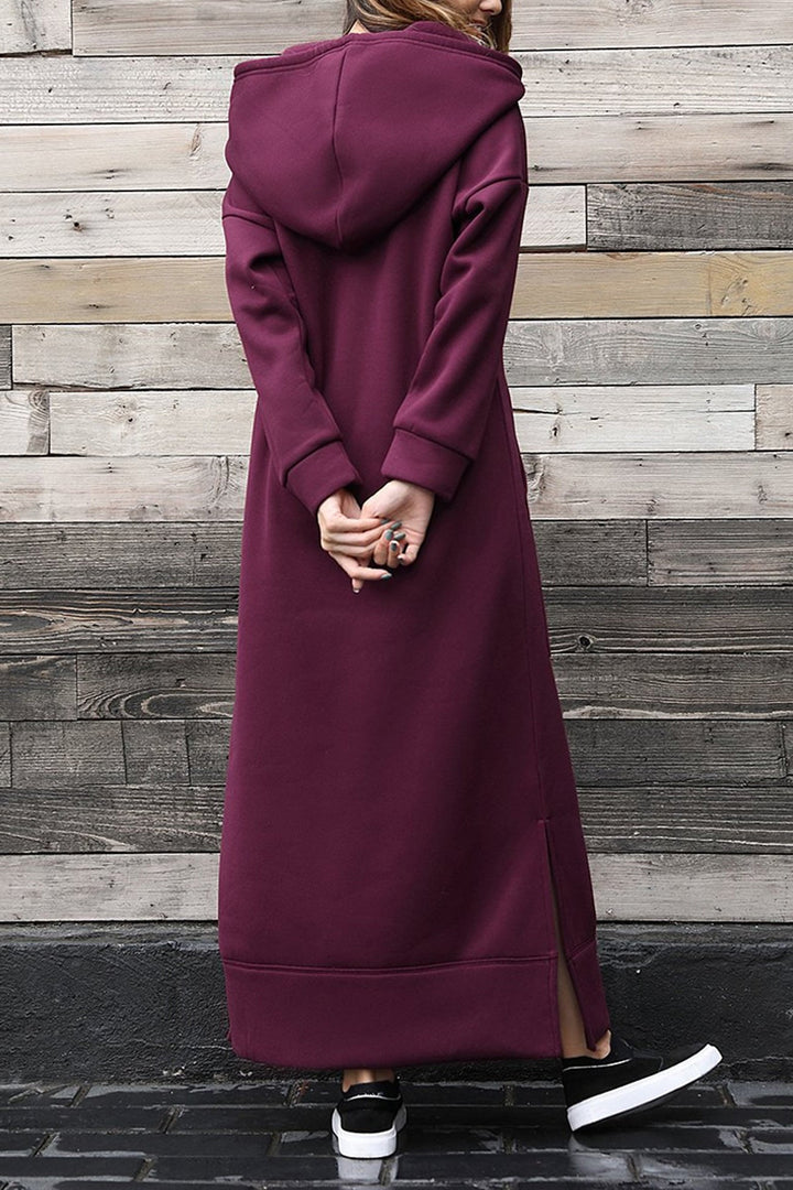 Saar – Hoodie Jurk met Grote Zak en Splitzoom