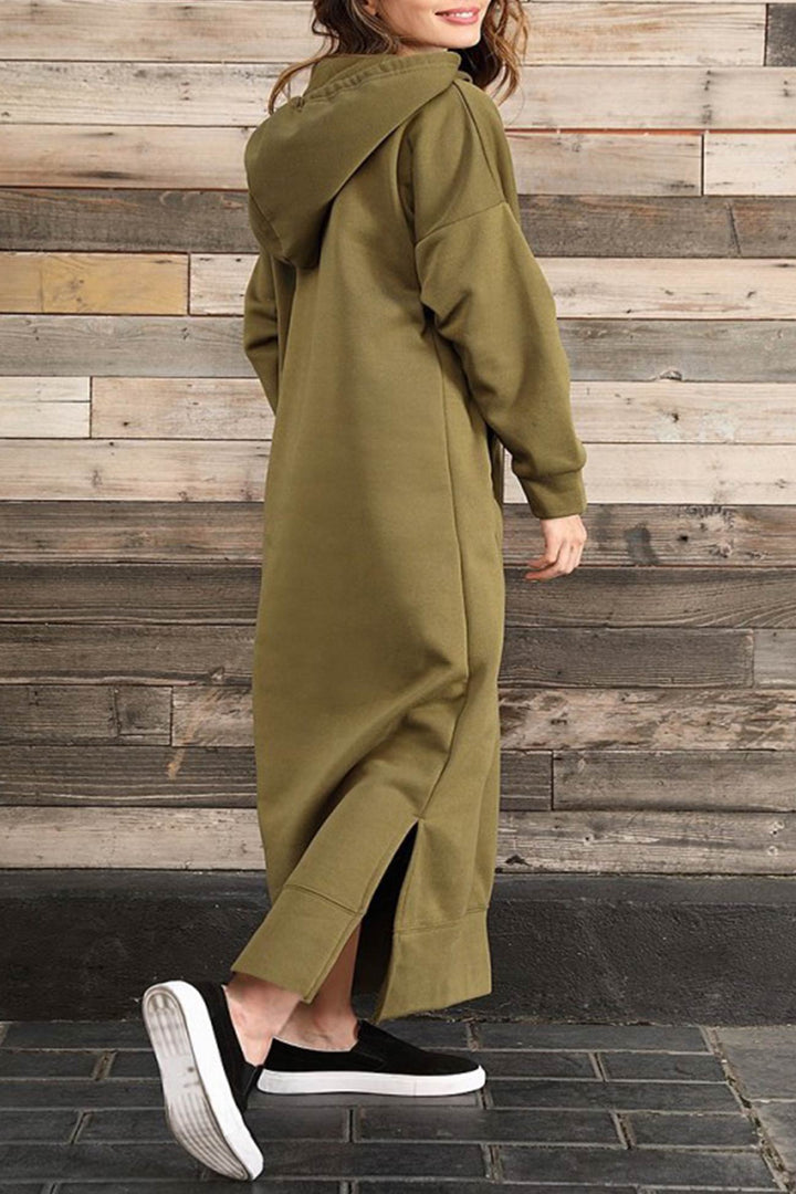 Saar – Hoodie Jurk met Grote Zak en Splitzoom