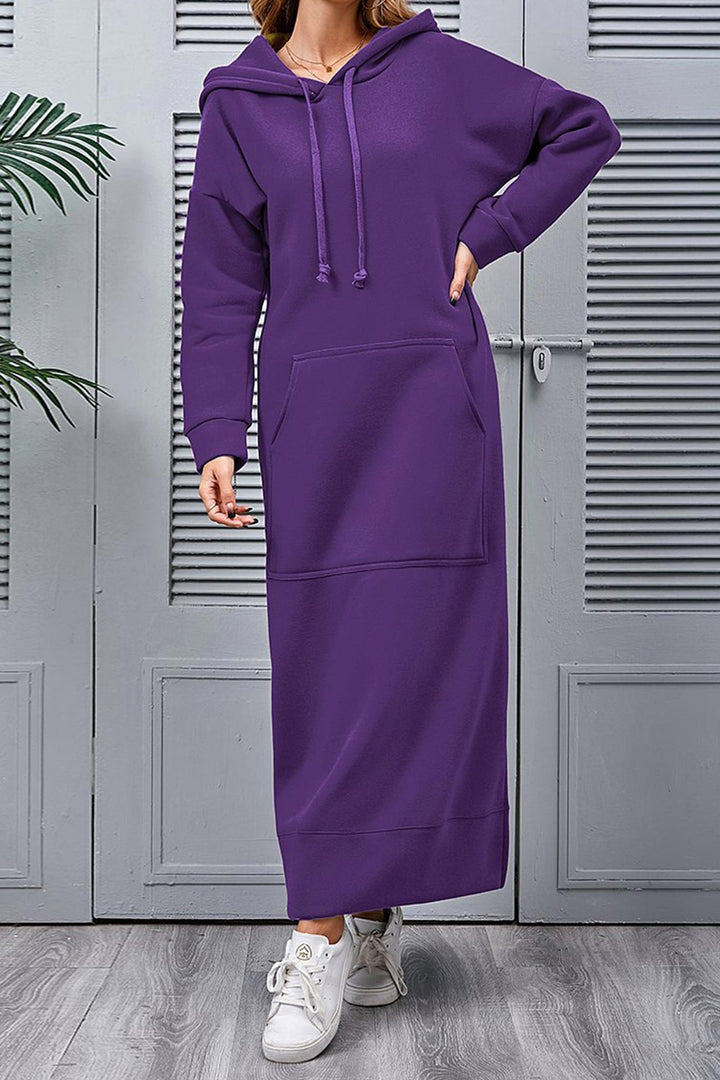 Saar – Hoodie Jurk met Grote Zak en Splitzoom