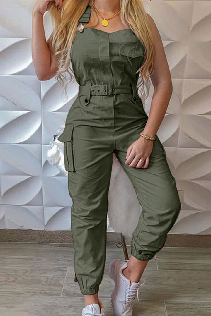 Noa – Mouwloze Cargo Jumpsuit met Ceintuur en Zakken