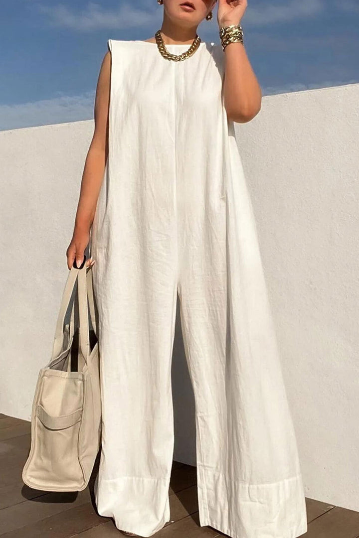 Anouk – Mouwloze Jumpsuit met Rits en Wijde Pijpen