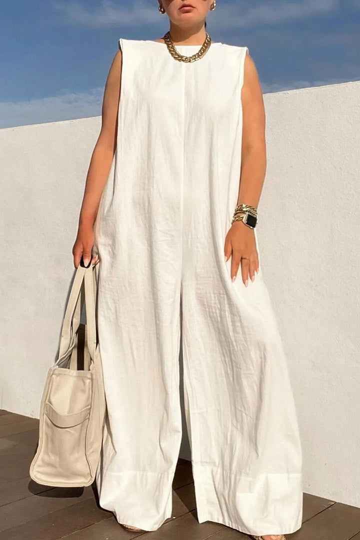 Anouk – Mouwloze Jumpsuit met Rits en Wijde Pijpen