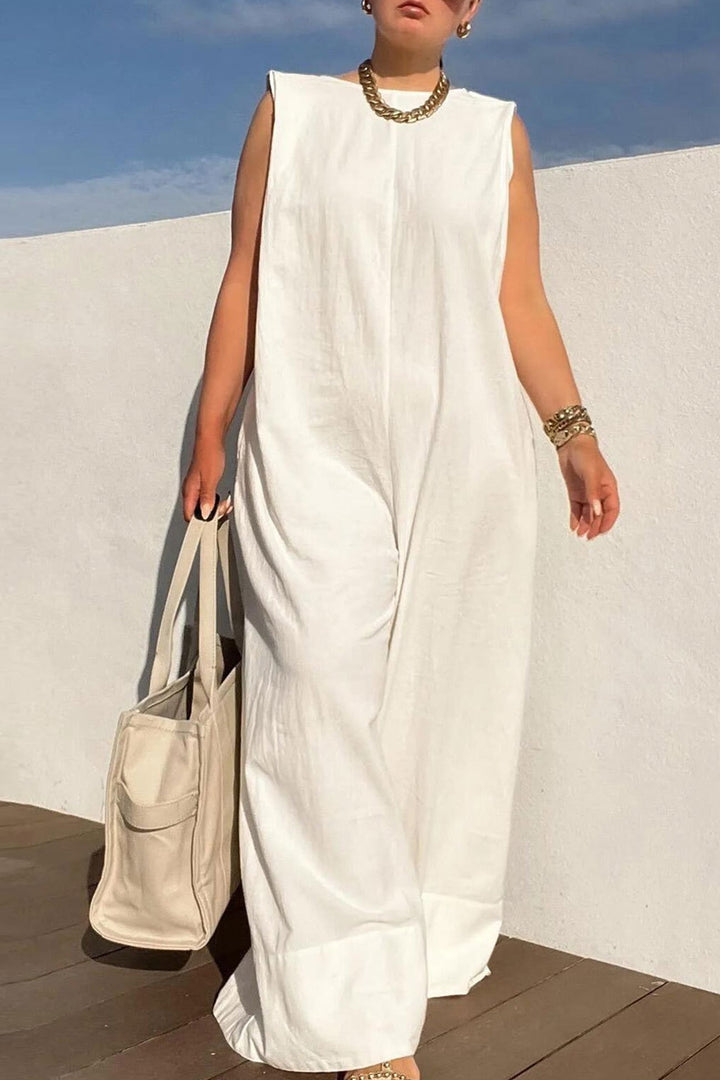 Anouk – Mouwloze Jumpsuit met Rits en Wijde Pijpen