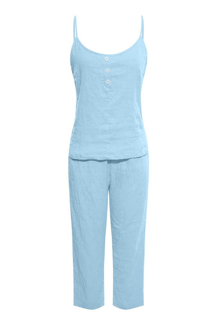 Nina – Katoenen Two-Piece Set met Spaghettibandjes en Lange Broek