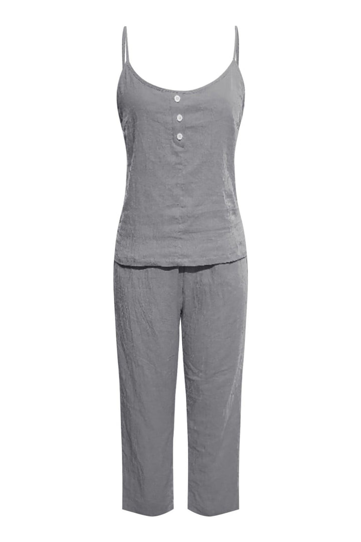 Nina – Katoenen Two-Piece Set met Spaghettibandjes en Lange Broek