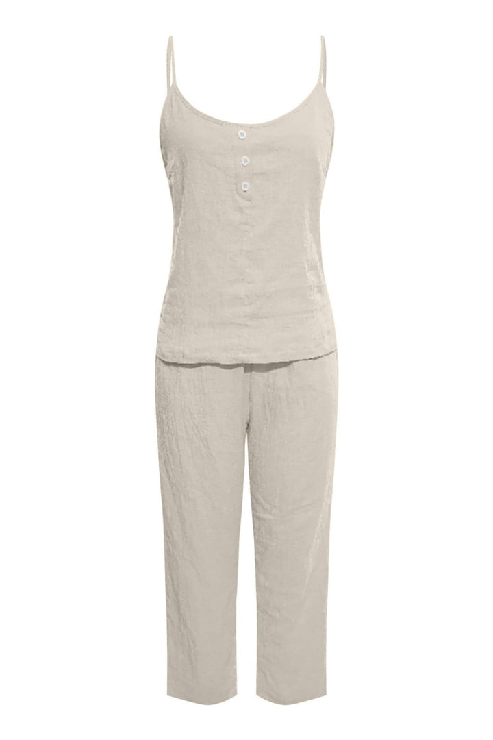 Nina – Katoenen Two-Piece Set met Spaghettibandjes en Lange Broek
