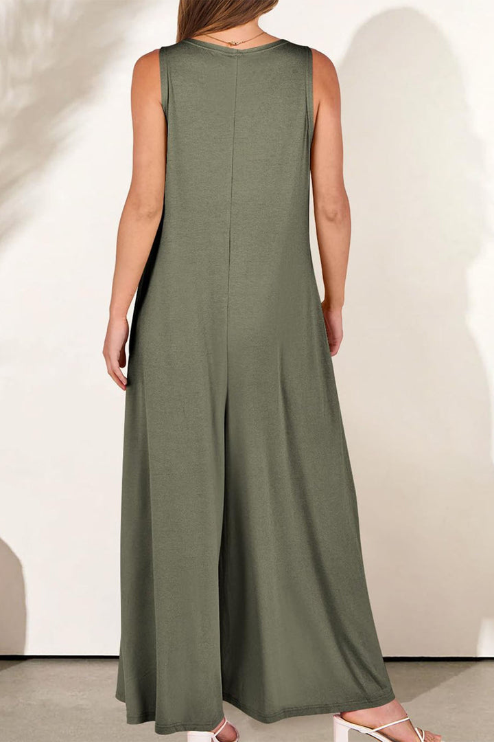 Floor – Mouwloze Jumpsuit met V-Hals en Wijde Pijpen