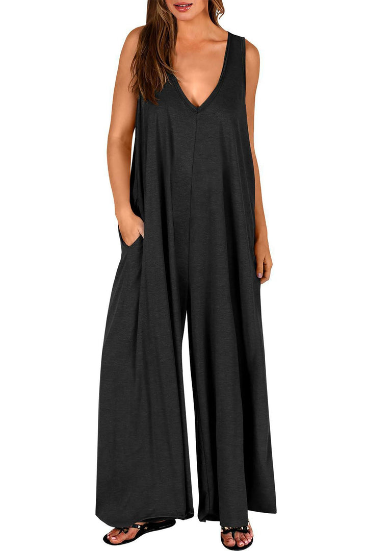 Floor – Mouwloze Jumpsuit met V-Hals en Wijde Pijpen