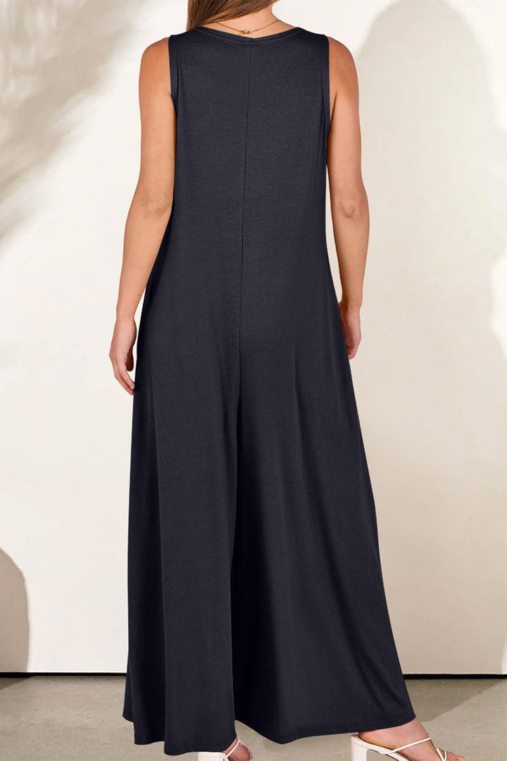 Floor – Mouwloze Jumpsuit met V-Hals en Wijde Pijpen