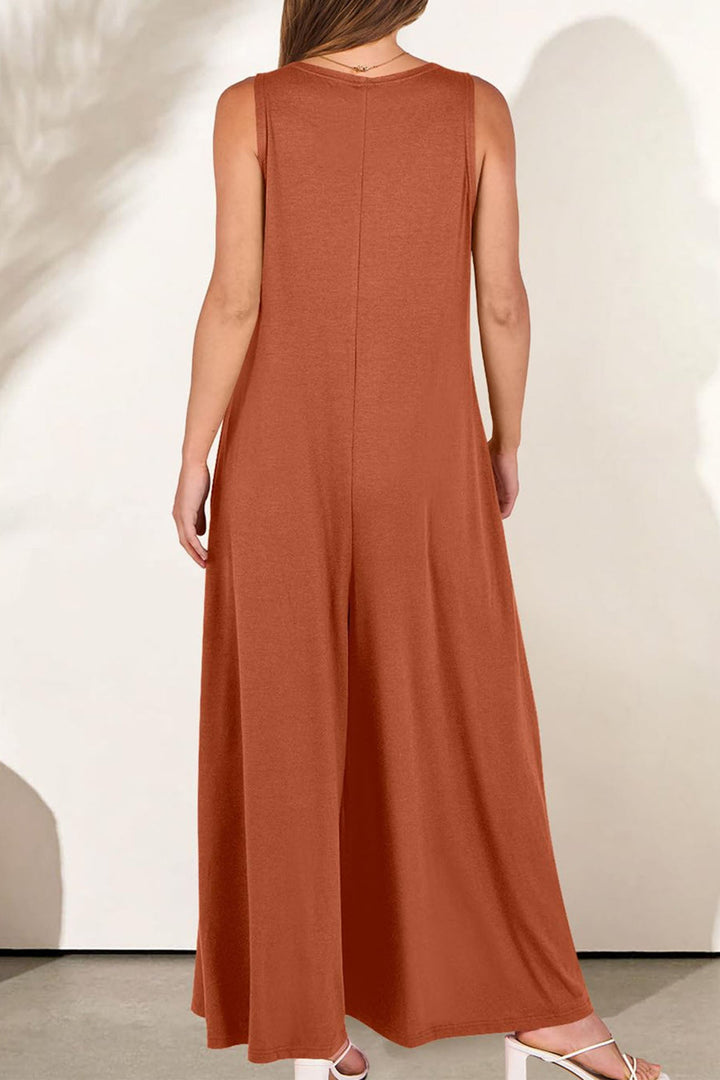 Floor – Mouwloze Jumpsuit met V-Hals en Wijde Pijpen