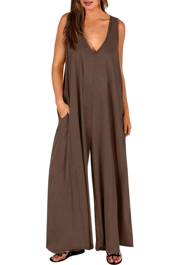 Floor – Mouwloze Jumpsuit met V-Hals en Wijde Pijpen