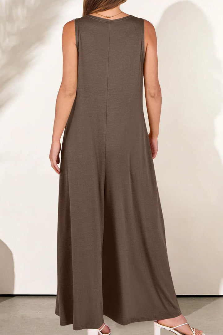 Floor – Mouwloze Jumpsuit met V-Hals en Wijde Pijpen