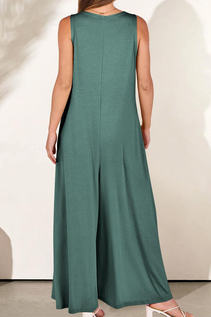 Floor – Mouwloze Jumpsuit met V-Hals en Wijde Pijpen