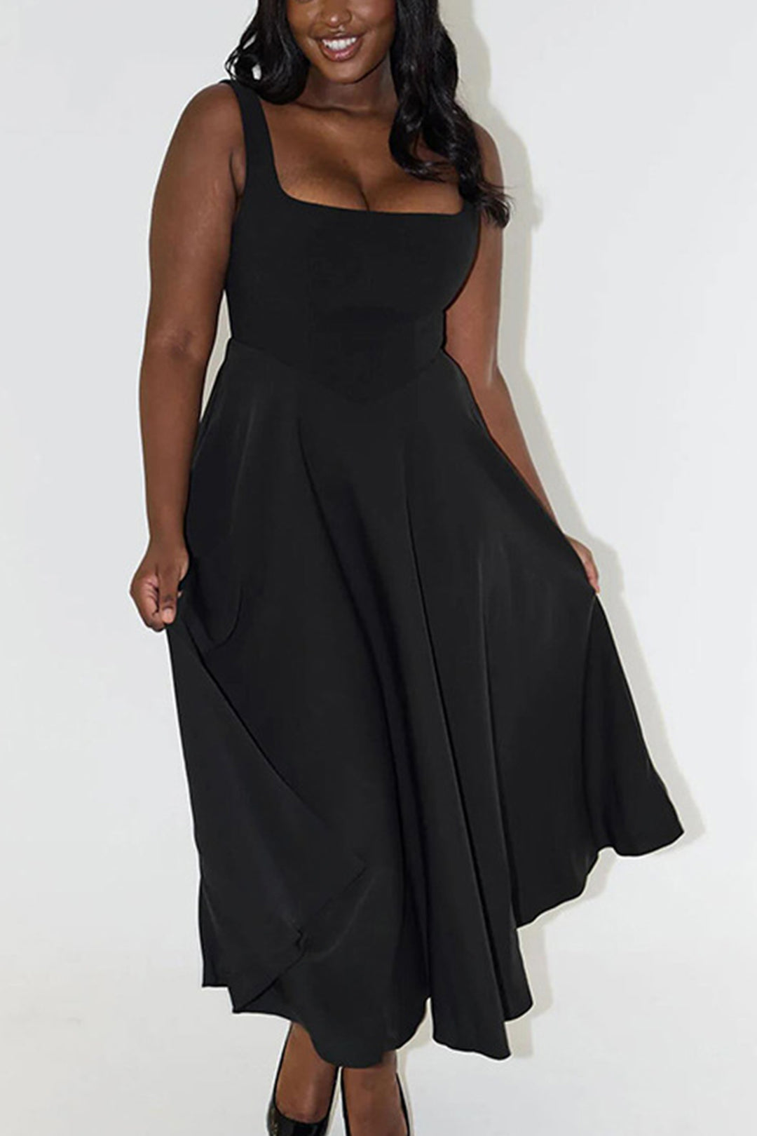 Milou – Mouwloze Maxi Jurk met Corset en Vierkante Halslijn