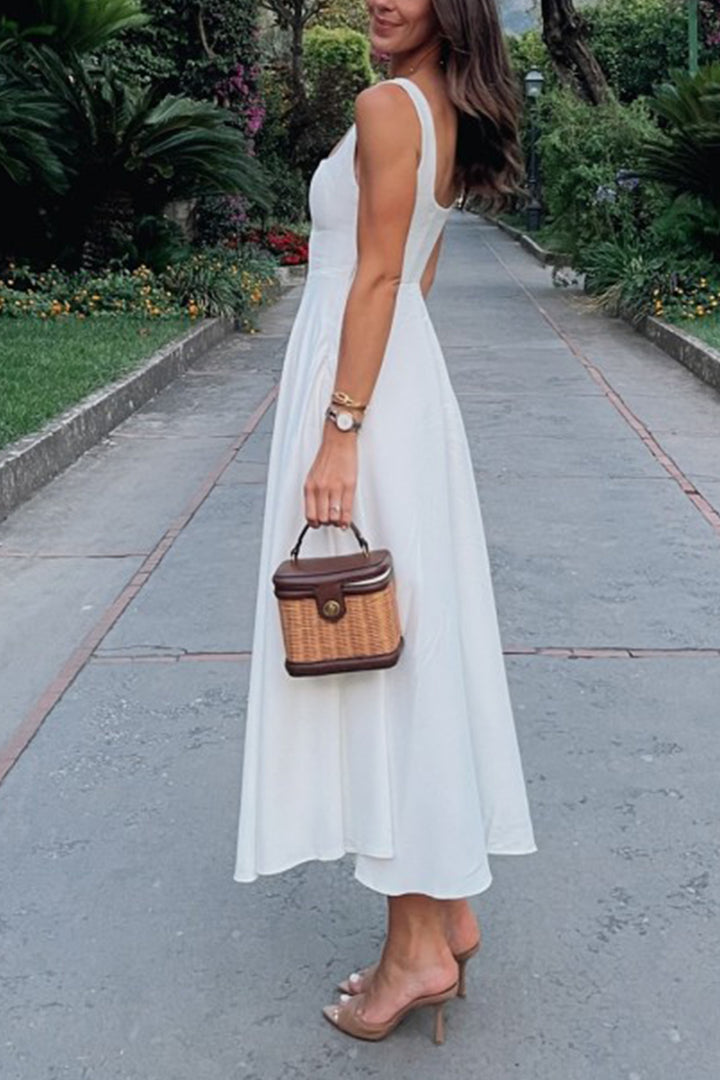 Milou – Mouwloze Maxi Jurk met Corset en Vierkante Halslijn