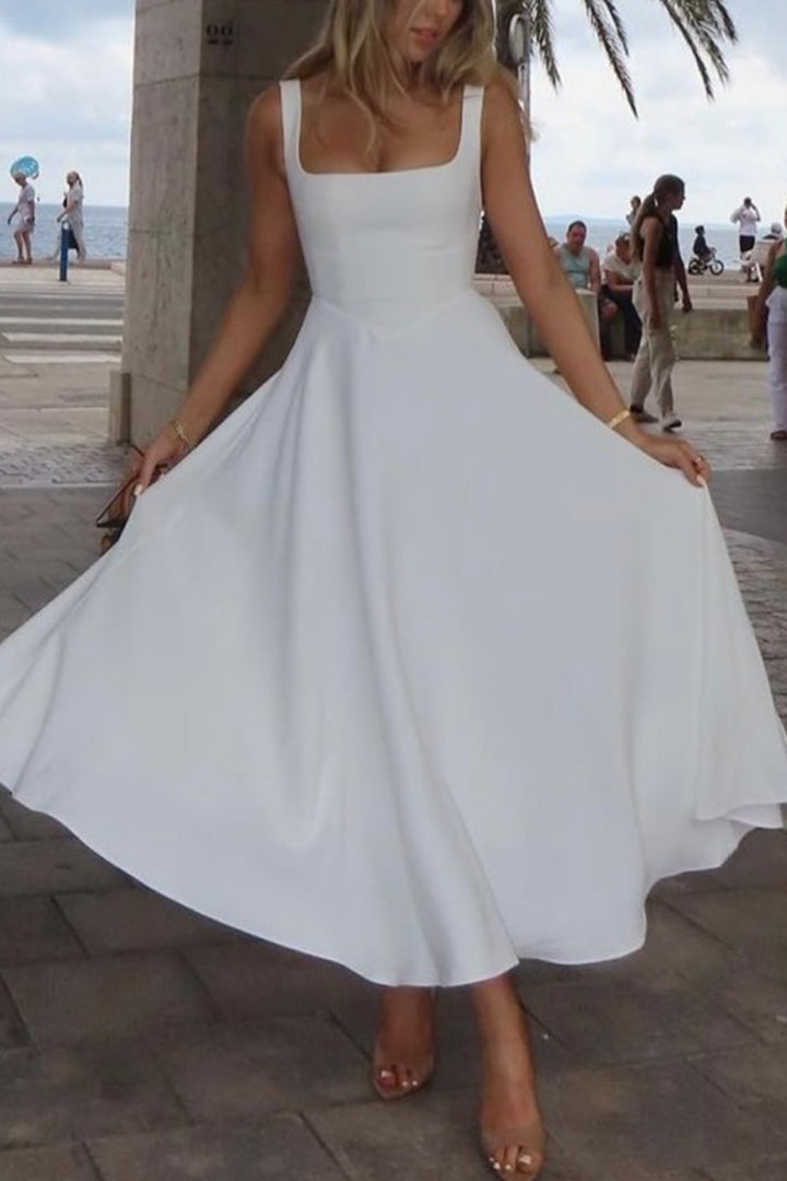 Milou – Mouwloze Maxi Jurk met Corset en Vierkante Halslijn