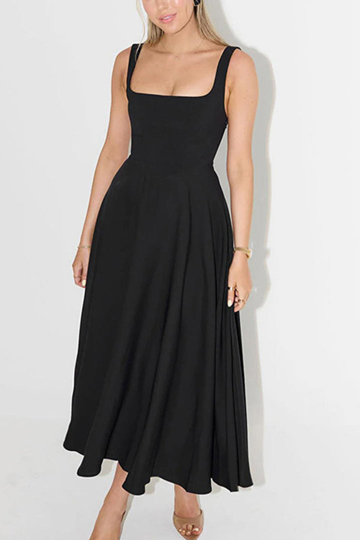 Milou – Mouwloze Maxi Jurk met Corset en Vierkante Halslijn