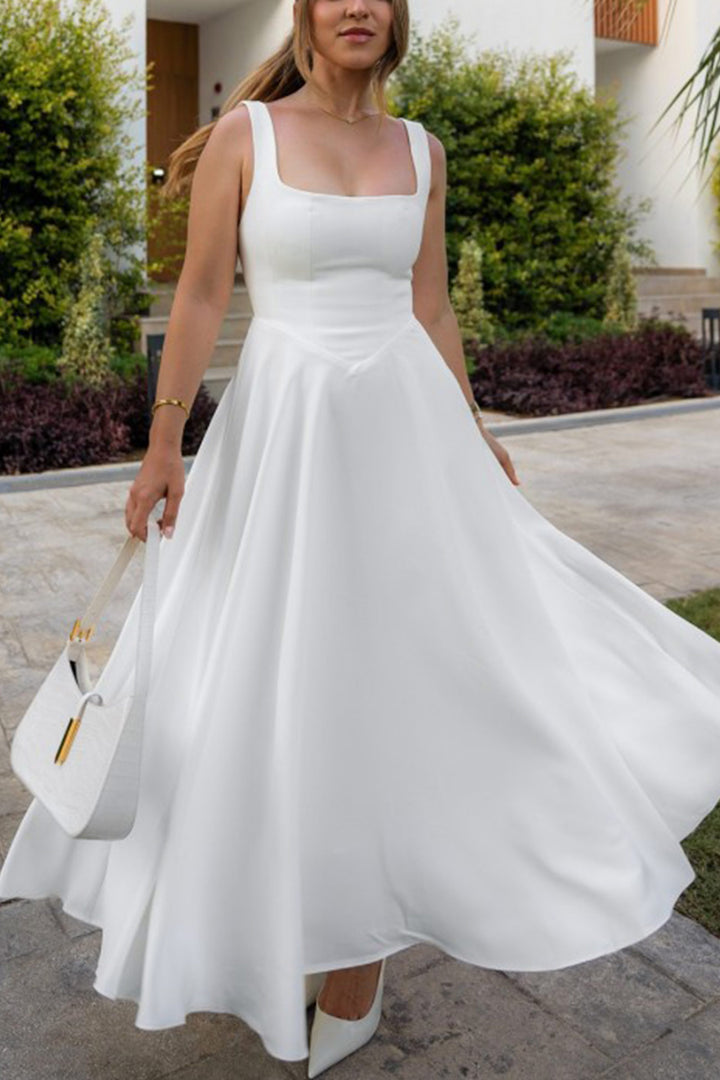 Milou – Mouwloze Maxi Jurk met Corset en Vierkante Halslijn