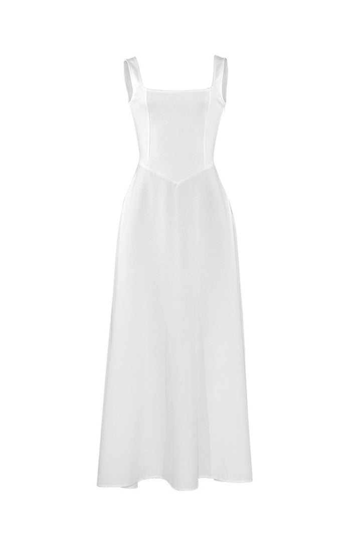 Milou – Mouwloze Maxi Jurk met Corset en Vierkante Halslijn
