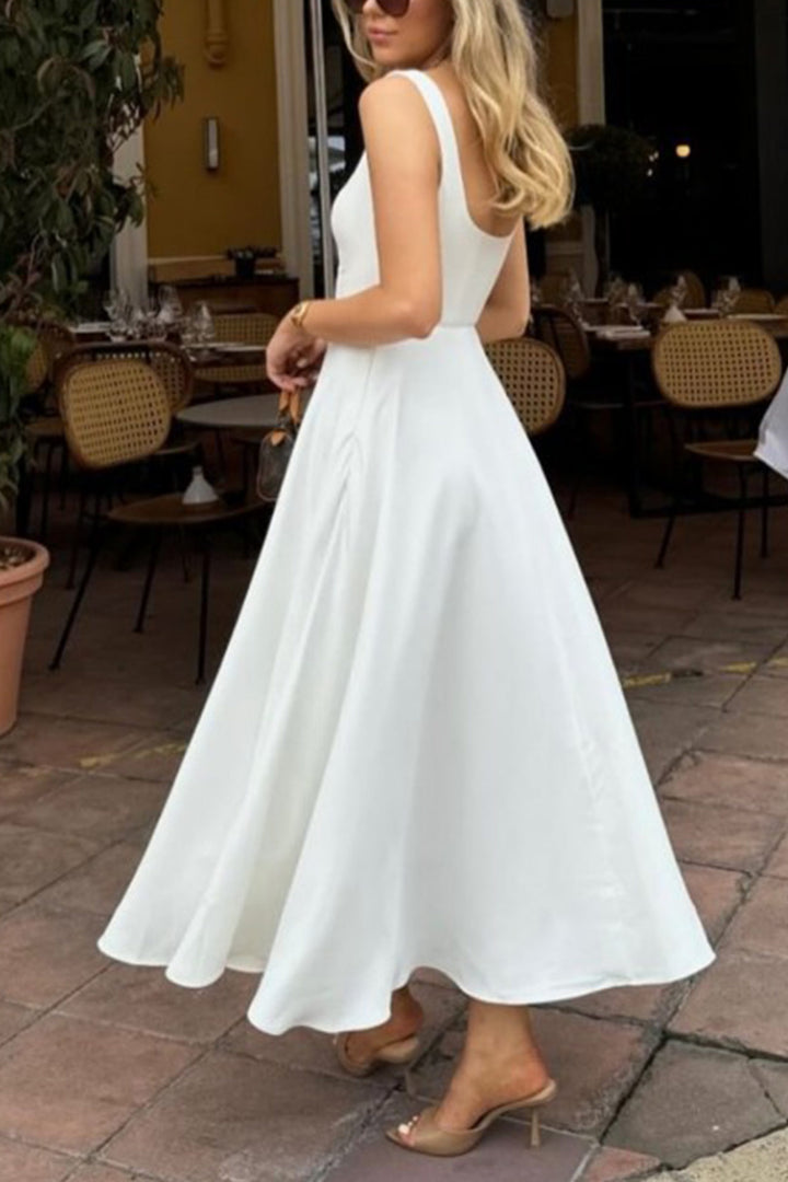 Milou – Mouwloze Maxi Jurk met Corset en Vierkante Halslijn