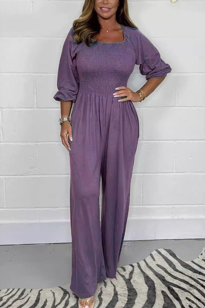 Jolien – Jumpsuit met Vierkante Hals en Gerimpelde Taille