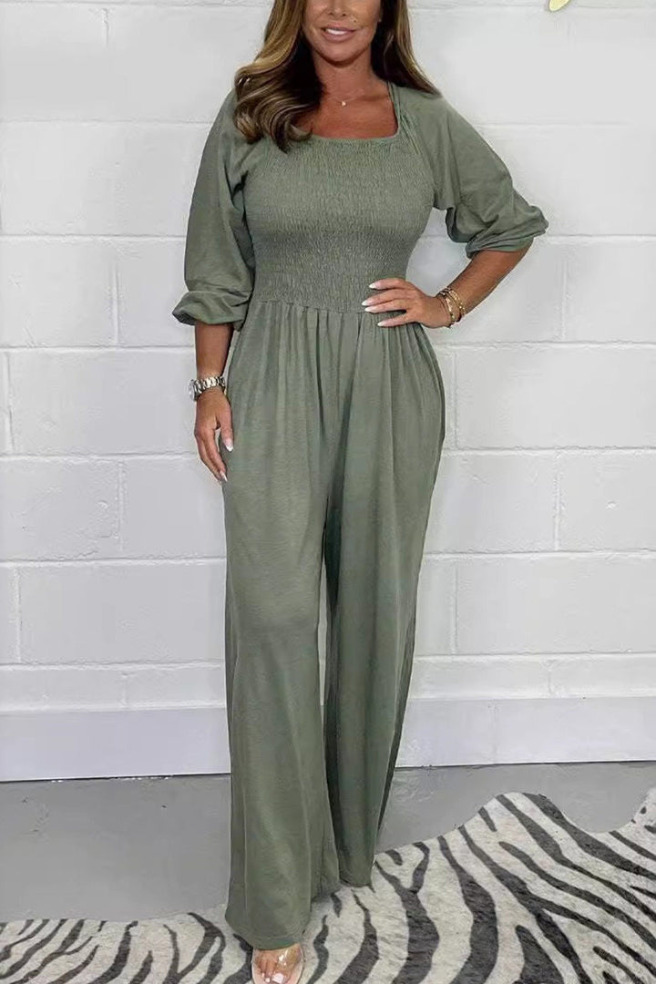Jolien – Jumpsuit met Vierkante Hals en Gerimpelde Taille