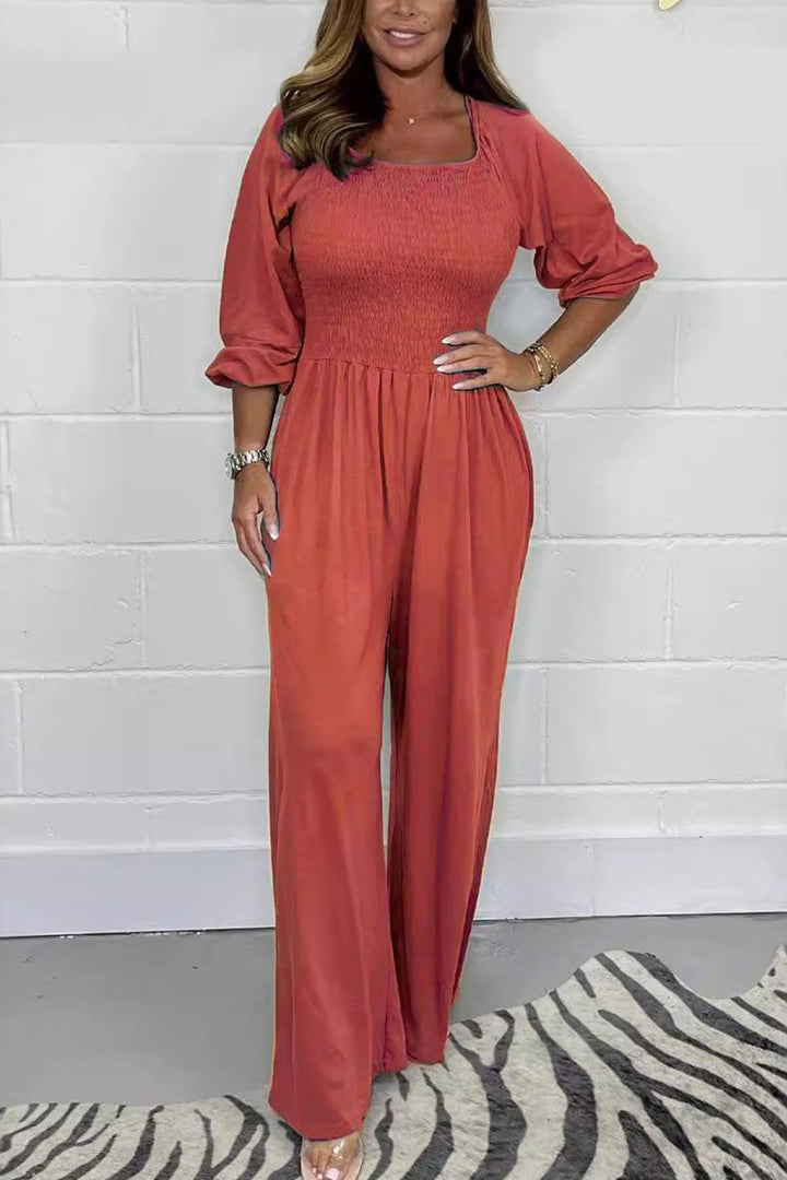 Jolien – Jumpsuit met Vierkante Hals en Gerimpelde Taille