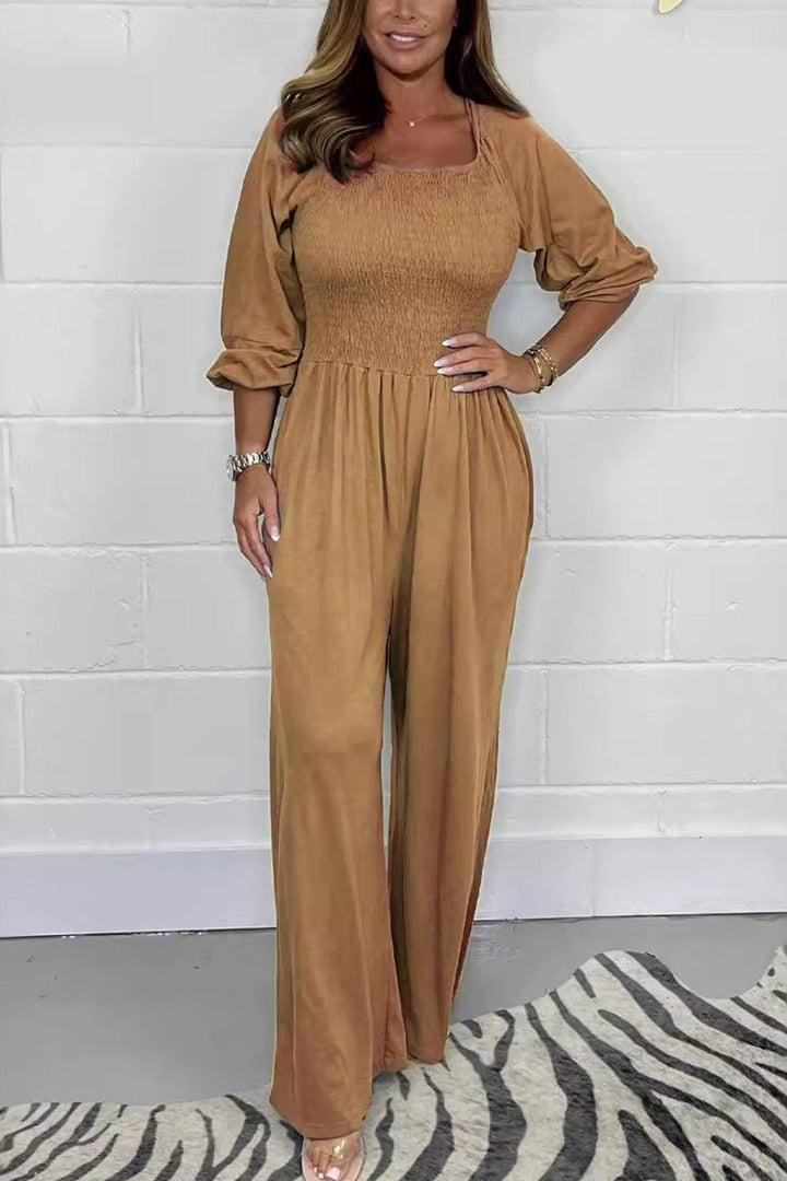 Jolien – Jumpsuit met Vierkante Hals en Gerimpelde Taille