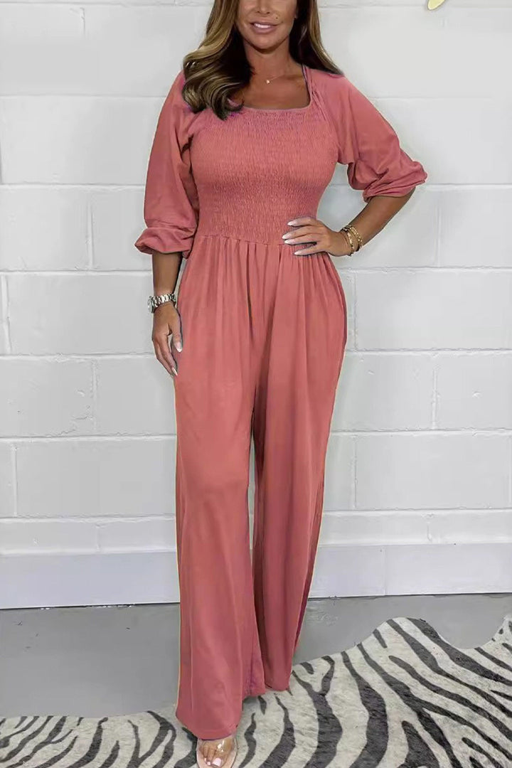 Jolien – Jumpsuit met Vierkante Hals en Gerimpelde Taille