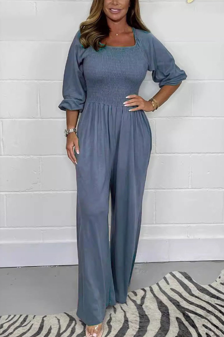 Jolien – Jumpsuit met Vierkante Hals en Gerimpelde Taille