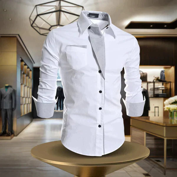 René | Ademend duurzaam katoenen shirt voor heren met klassiek ontwerp en verborgen ruitdetail