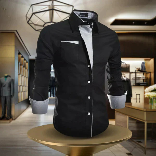 René | Ademend duurzaam katoenen shirt voor heren met klassiek ontwerp en verborgen ruitdetail