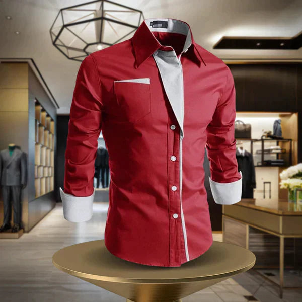 René | Ademend duurzaam katoenen shirt voor heren met klassiek ontwerp en verborgen ruitdetail