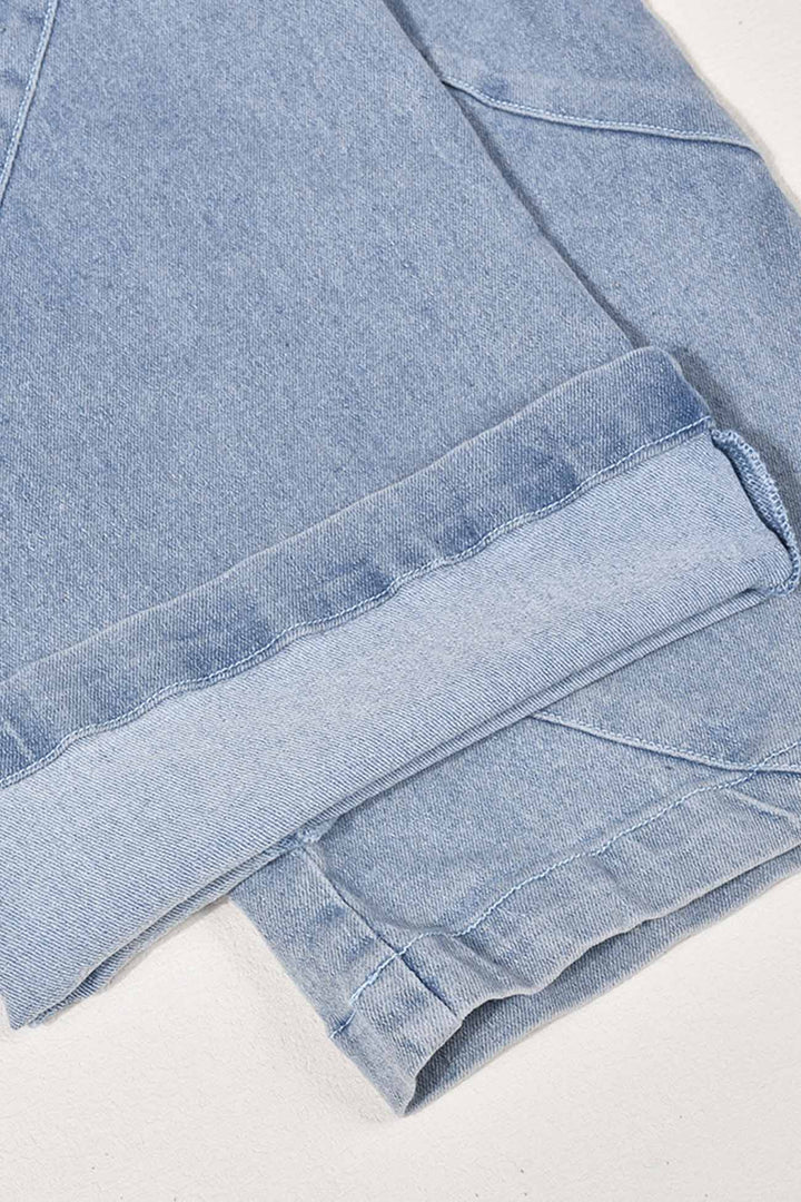 Tessa – Strapless Denim Jumpsuit met Grote Zak en Open Rug