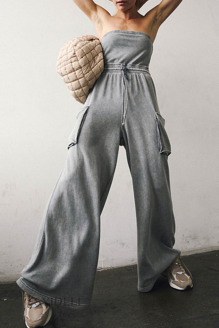 Lara – Strapless Jumpsuit met Strikceintuur en Wijde Pijpen