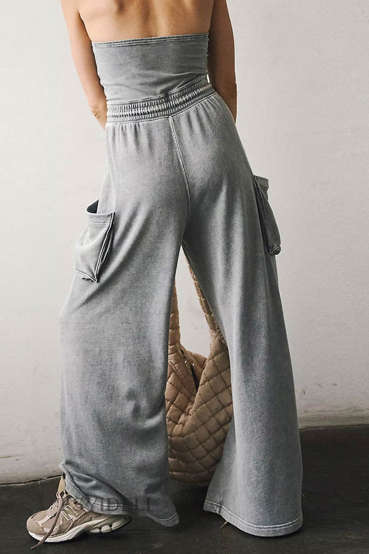 Lara – Strapless Jumpsuit met Strikceintuur en Wijde Pijpen