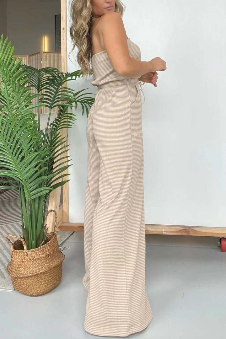 Sterre – Gestreepte Strapless Jumpsuit met Aantrekkoord en Wijde Pijpen
