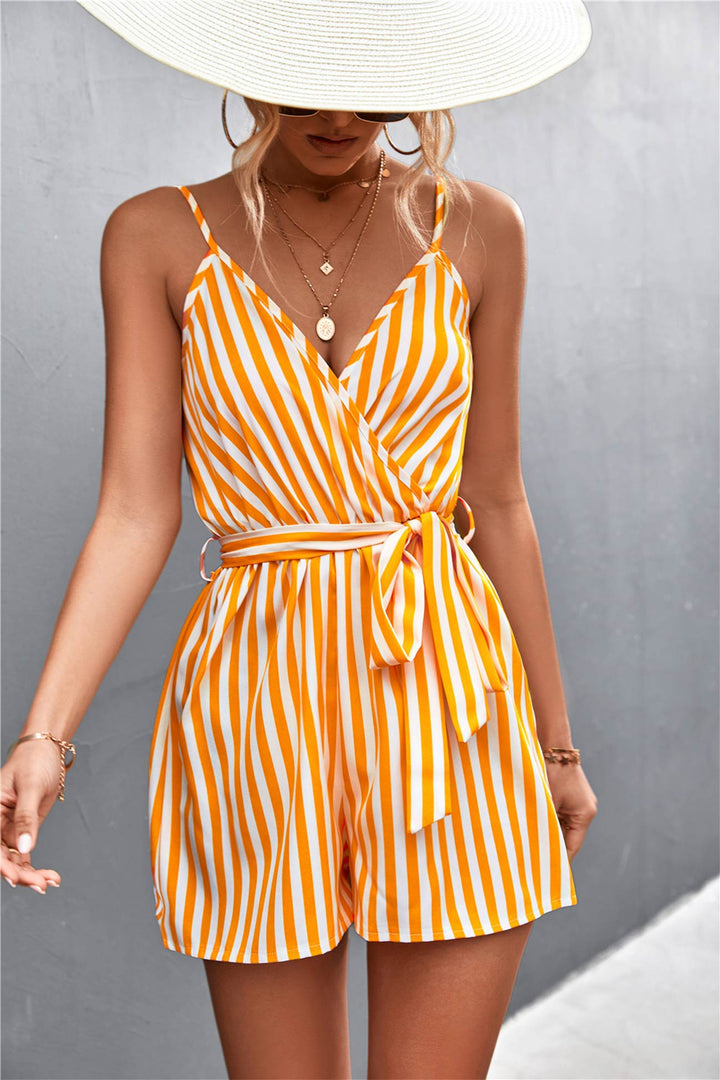 Esmee – Gestreepte Playsuit met V-Hals en Strikdetail