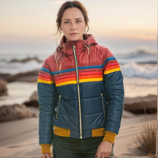 Elena | Winter puffer jas voor dames met retro color block design