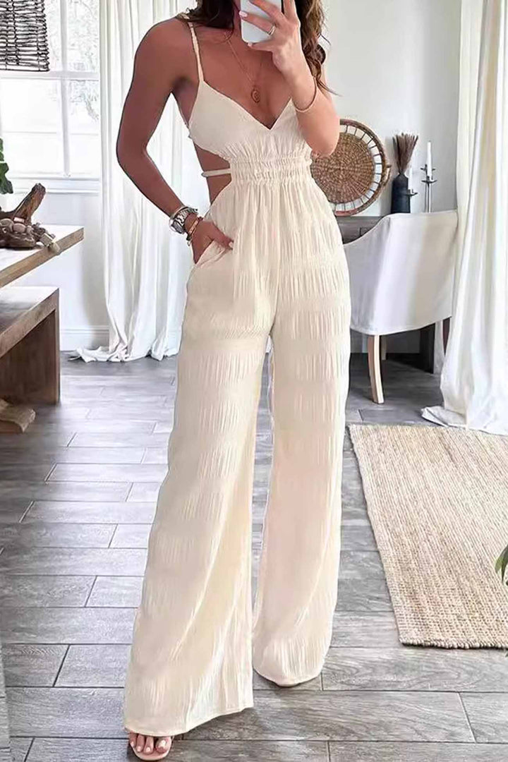 Anouk – Textuur Jumpsuit met Spaghettibandjes en Open Rug