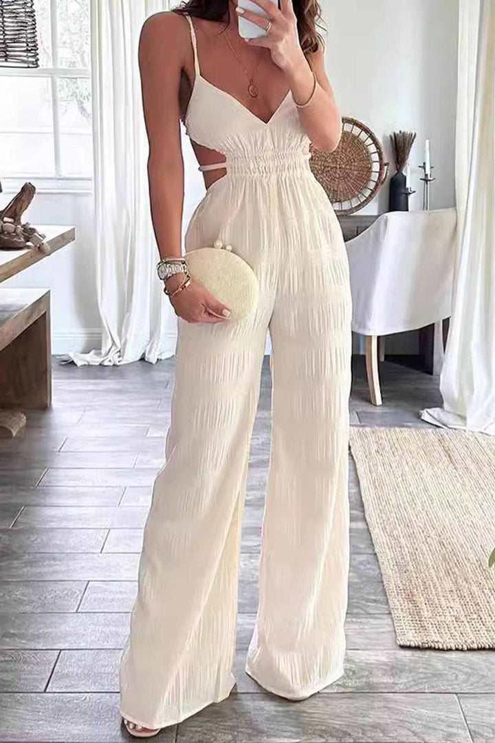 Anouk – Textuur Jumpsuit met Spaghettibandjes en Open Rug